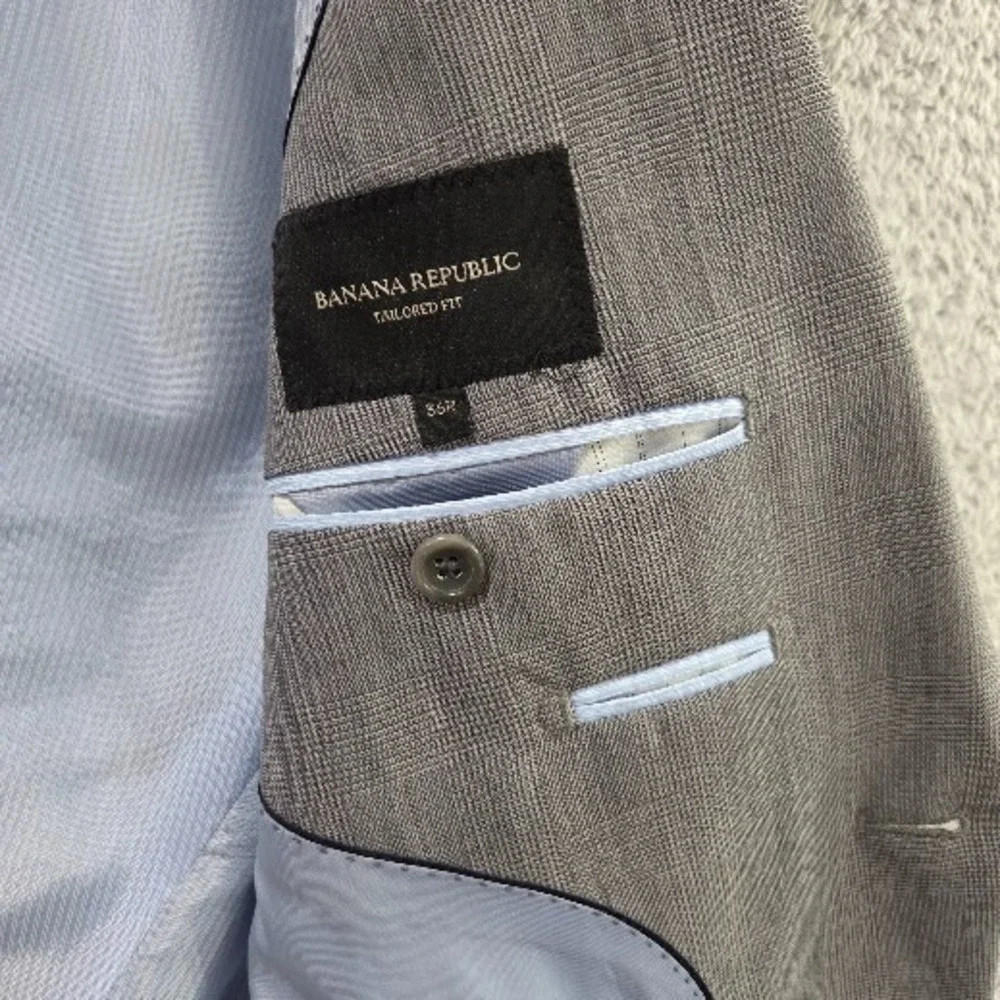 Banana Republic 36R Tailored Fit Blazer Mens Gray Glen Plaid Wool Jacket Classic